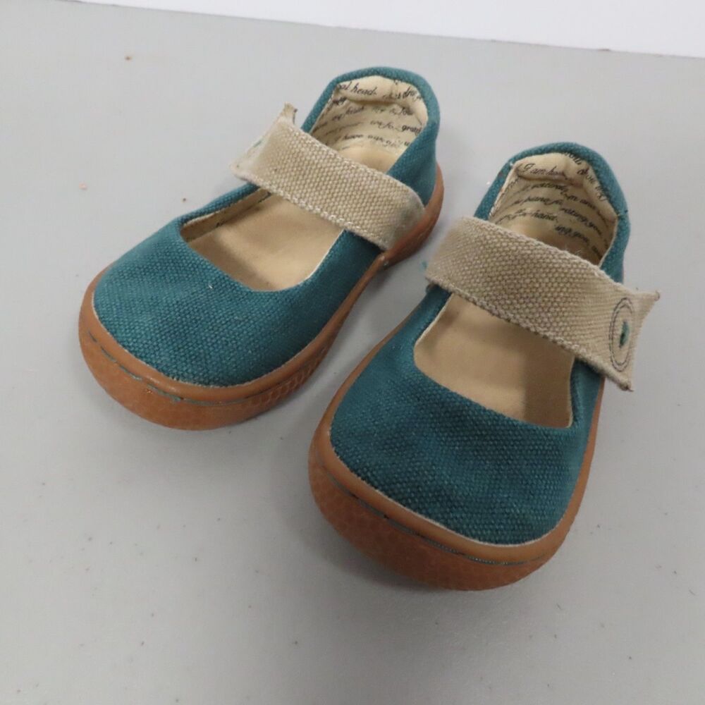 Livie & Luca Teal Blue Canvas Mary Jane Shoes Toddler Girls Size 5 Hook Loop